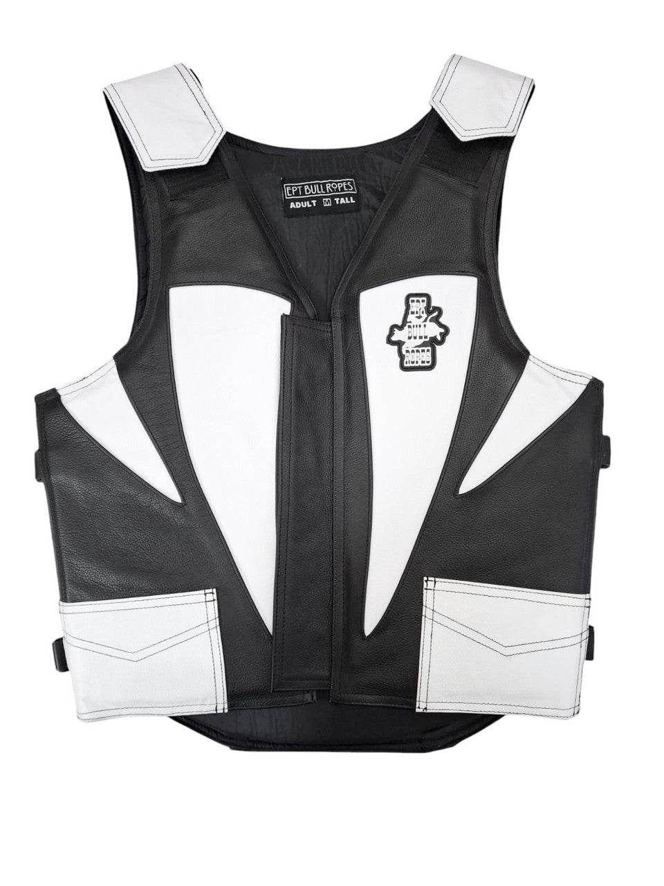 EPT Leather Bull Riding Vest v3.0 - Black & White Leather EPT Brand
