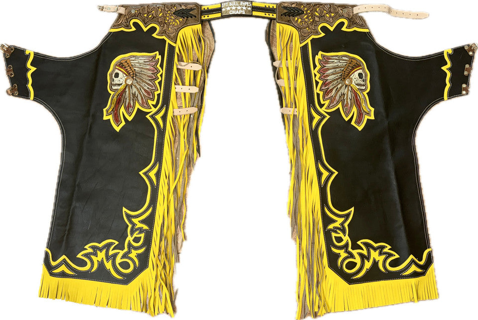 Adult Bull Riding Chaps Black & Yellow