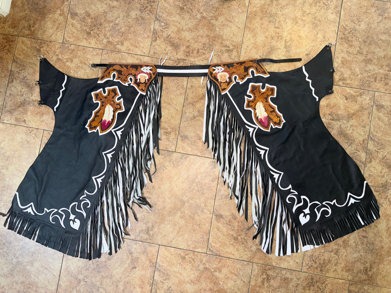 Adult Bull Riding Chaps Black & White